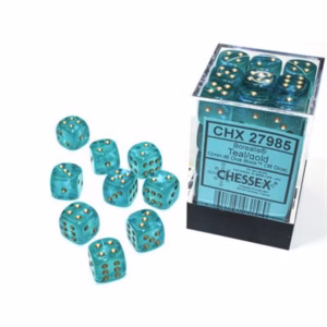 Dice: 36X D6: 12 Mm: Borealis: Teal / Gold Luminary