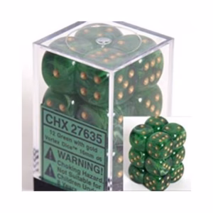 Dice: 36X D6: 12 Mm: Vortex: Green / Gold